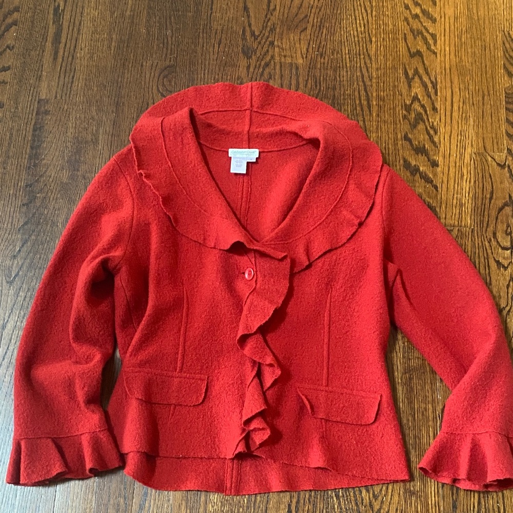 Women’s Coldwater Creek 100% Boiled Wool Ruffle Jacket Red Size M